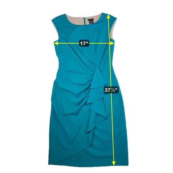 NWT New Directions Turquoise Faux Wrap Gather Sleeveless Sheath Dress Womens 6 - Picture 13 of 13